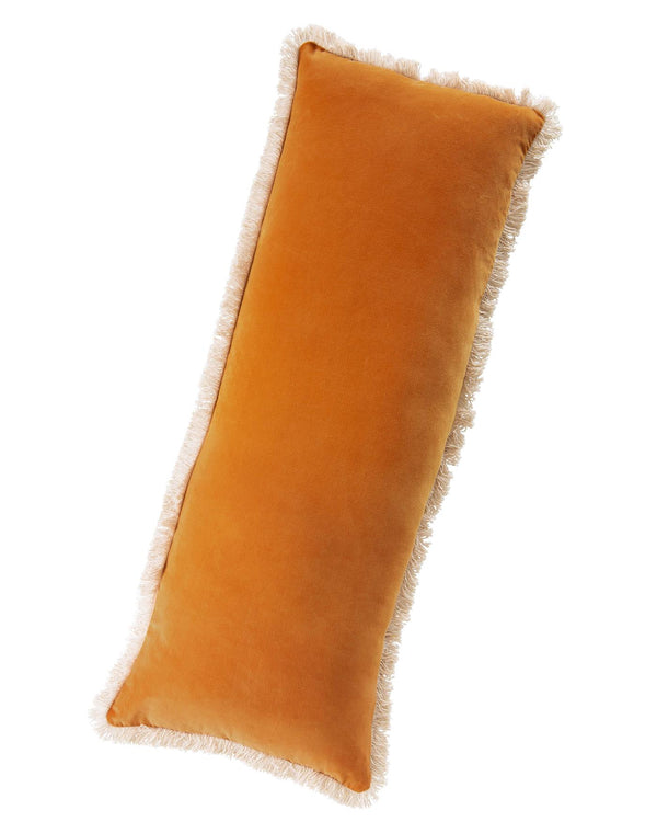 Samtkissen mit Fransen Hellorange