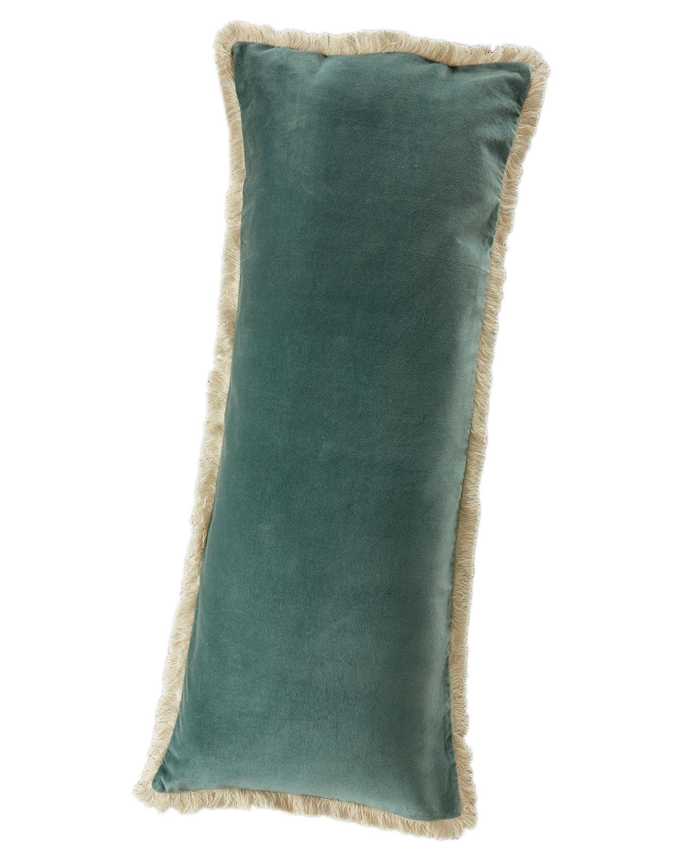 Samtkissen mit Fransen dunkles Mintgrün