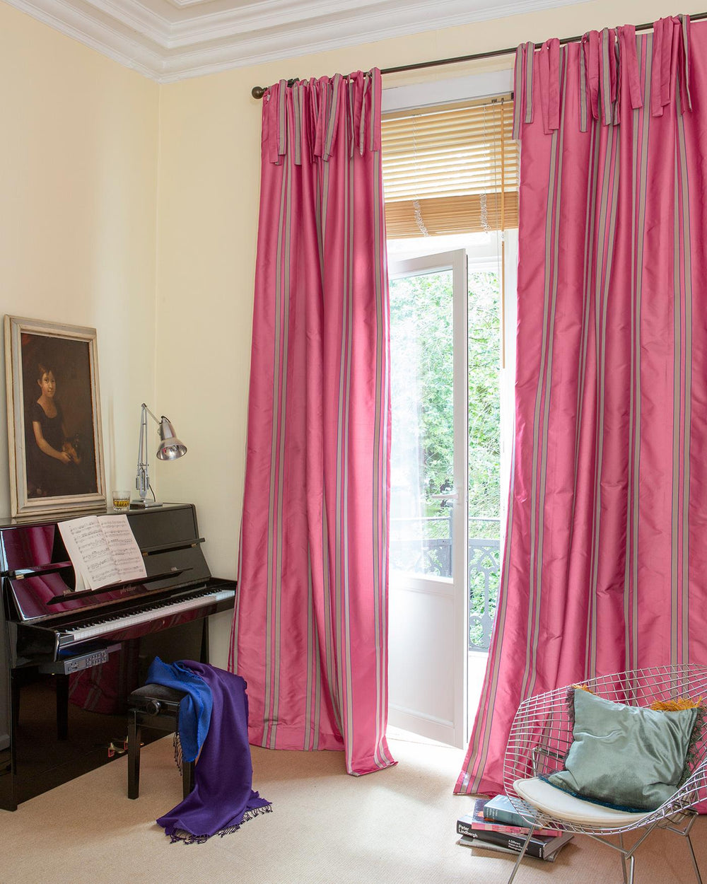 Faux-Silk-Vorhang Lou Pink-Grau gestreift