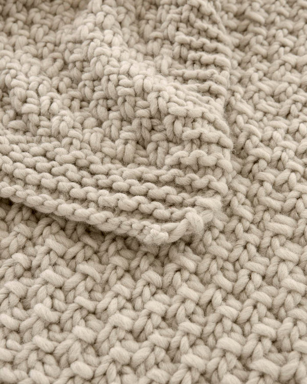 Strickwolldecke Grau-Beige