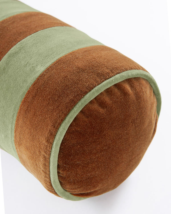 Polsterrolle Samtpatchwork Zimt-Grün