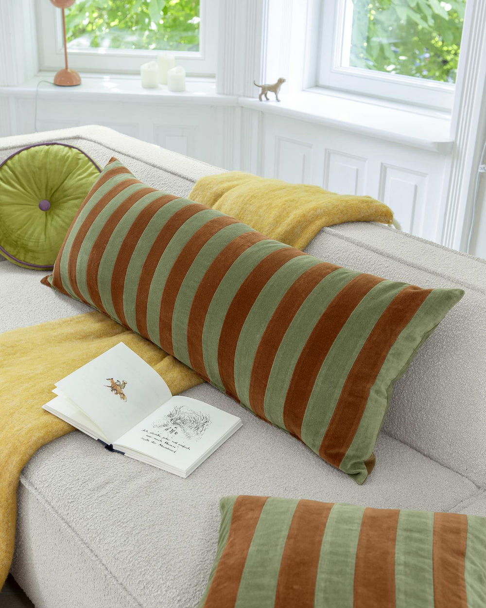 Langkissen Samtpatchwork Zimt-Olive