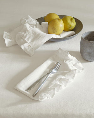 Serviette mit Volant, Halbleinen ,4er Set