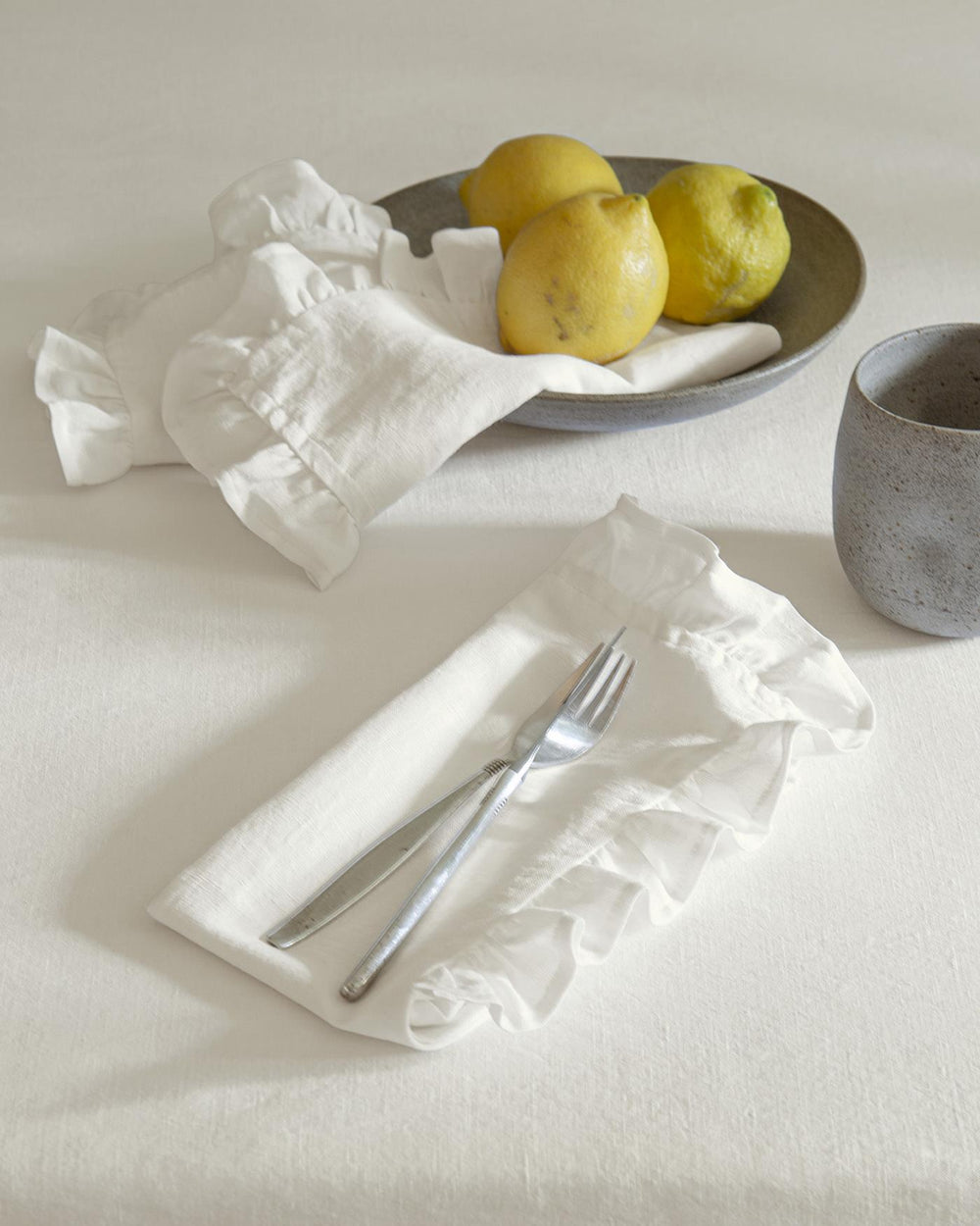 Serviette mit Volant, Halbleinen ,4er Set
