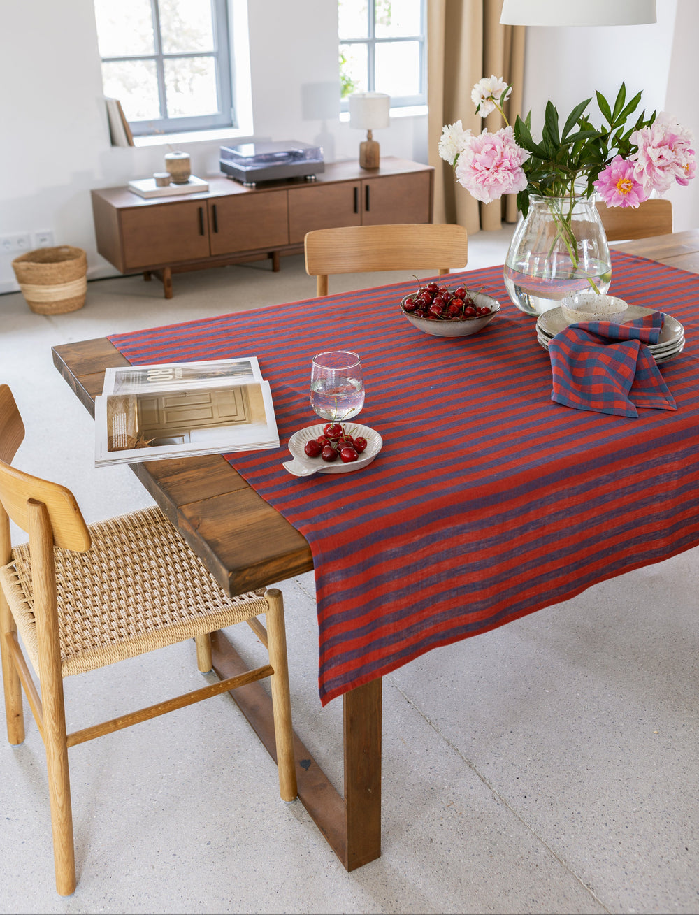 Leinen Tischdecke Rot-Blau
