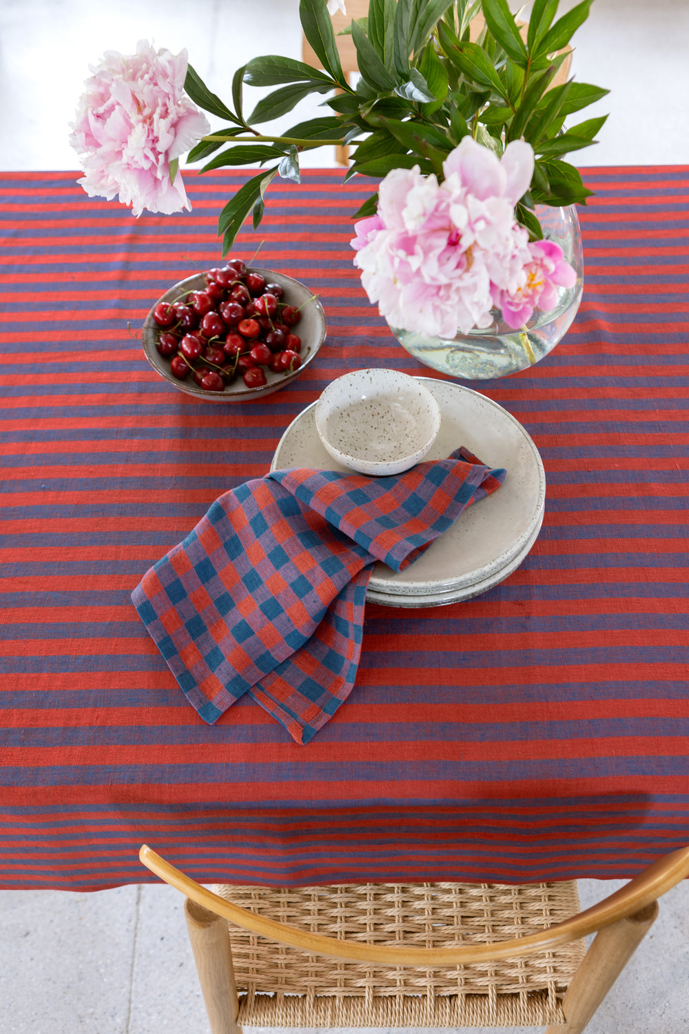 Leinenserviette Rot-Blau
