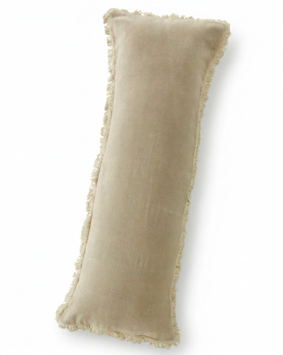 Samtkissen mit Fransen grau-beige